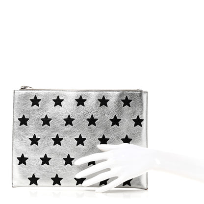 Saint Laurent Calfskin Star Rider iPad Pouch Argento 2 of 9