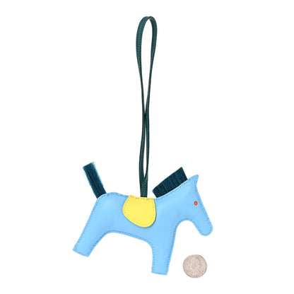 Hermes Milo Lambskin Horse Hair Grigri Rodeo Horse Bag Charm MM Bleu Celeste Lime Malachite 2 of 6