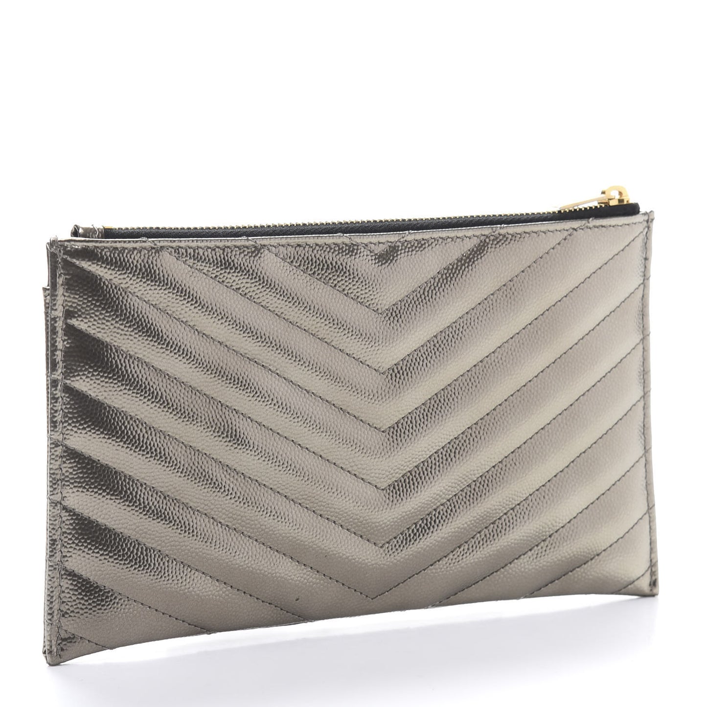 Metallic Grain De Poudre Matelasse Chevron Monogram Bill Pouch Piombo