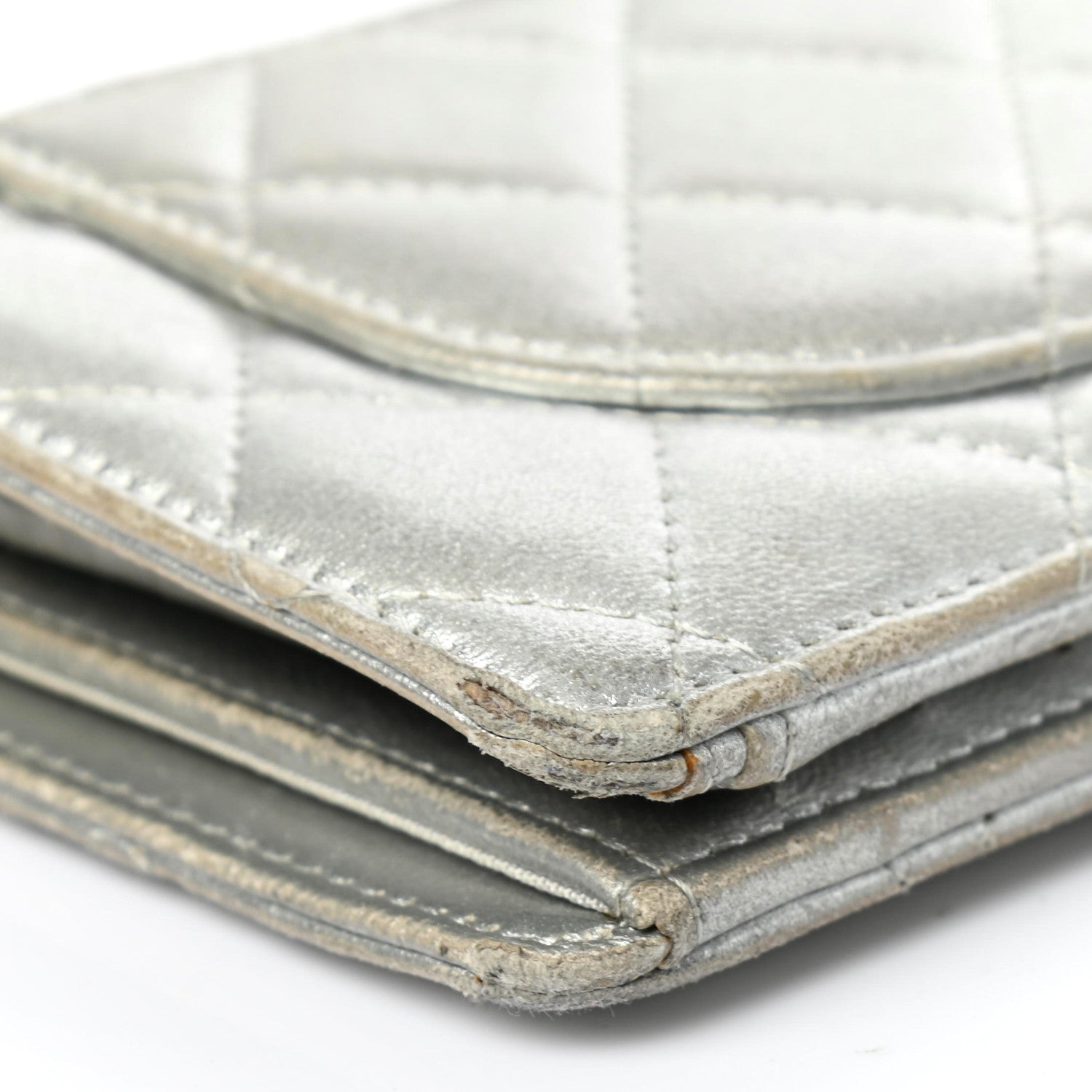 Chanel Metallic Lambskin Quilted Yen Wallet Silver 12 of 16