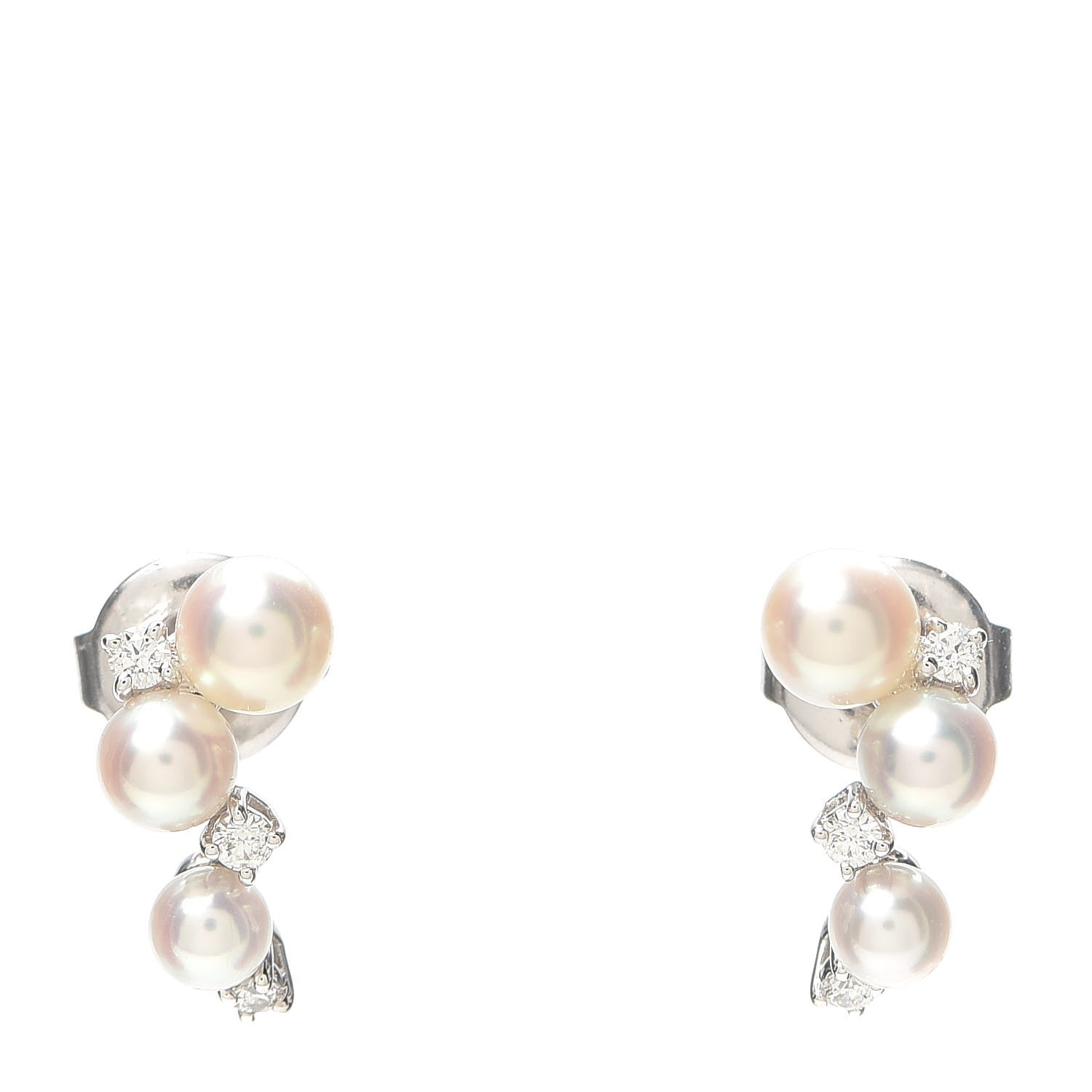 Mikimoto 18K White Gold Diamond Akoya Pearl Bubbles Earrings 2 of 10