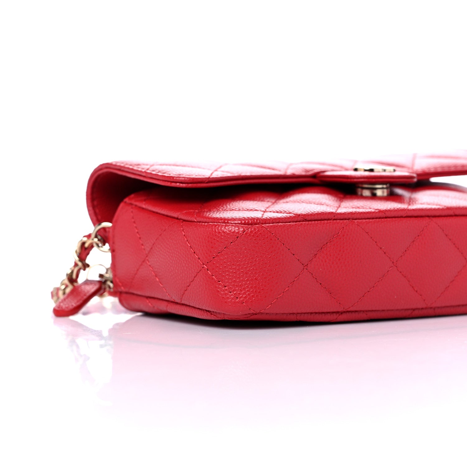 Chanel Caviar Quilted Flap Phone Holder With Chain Red 8 of 11
