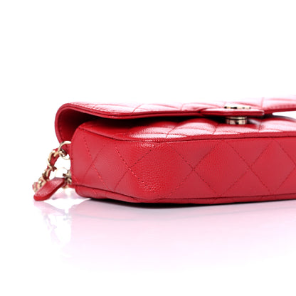 Chanel Caviar Quilted Flap Phone Holder With Chain Red 8 of 11