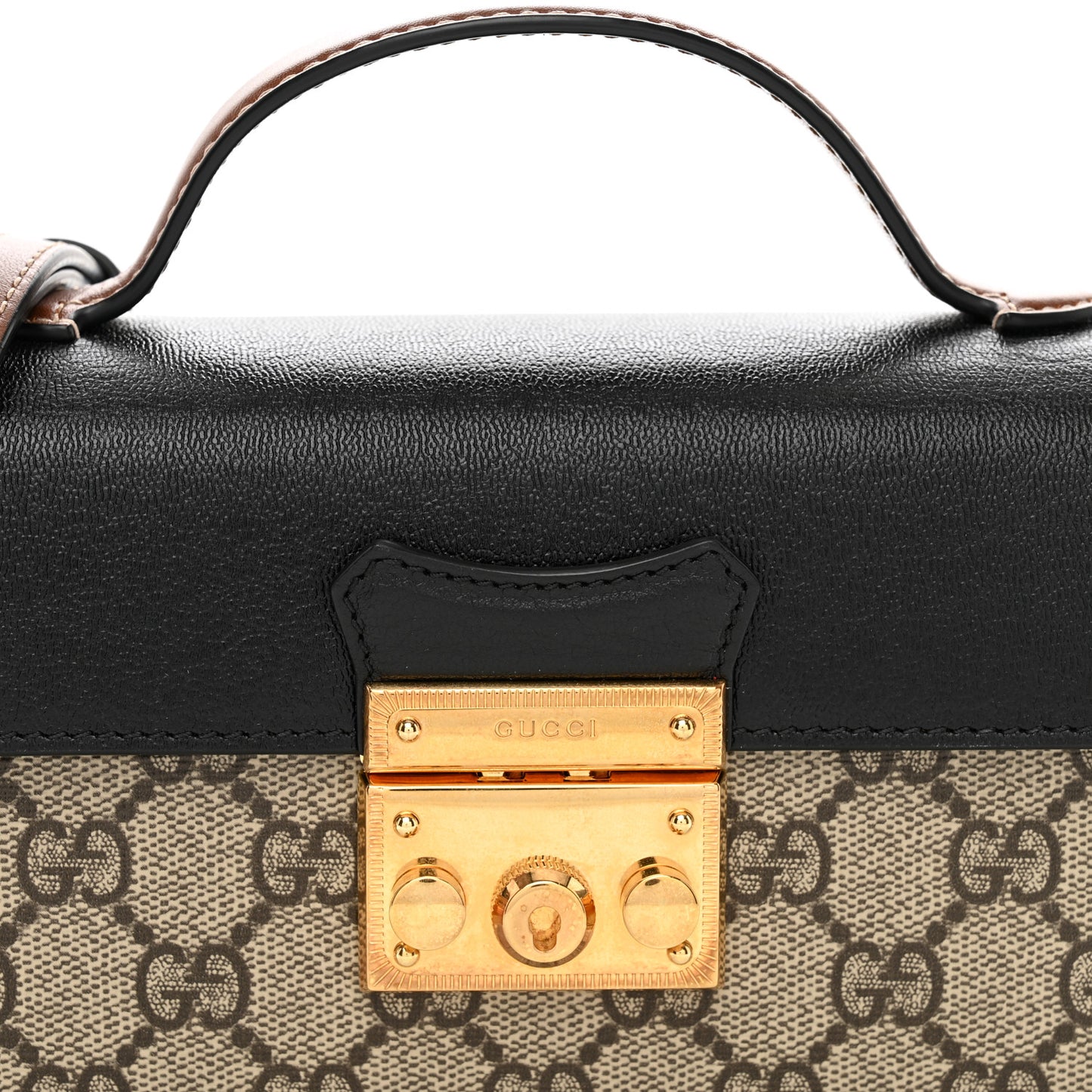 GG Supreme Monogram Calfskin Mini Padlock Top Handle Shoulder Bag Beige Black Cuir