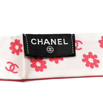 Chanel Silk Twill CC Flowers Slim Bandeau Scarf Coral Ecru 3 of 3