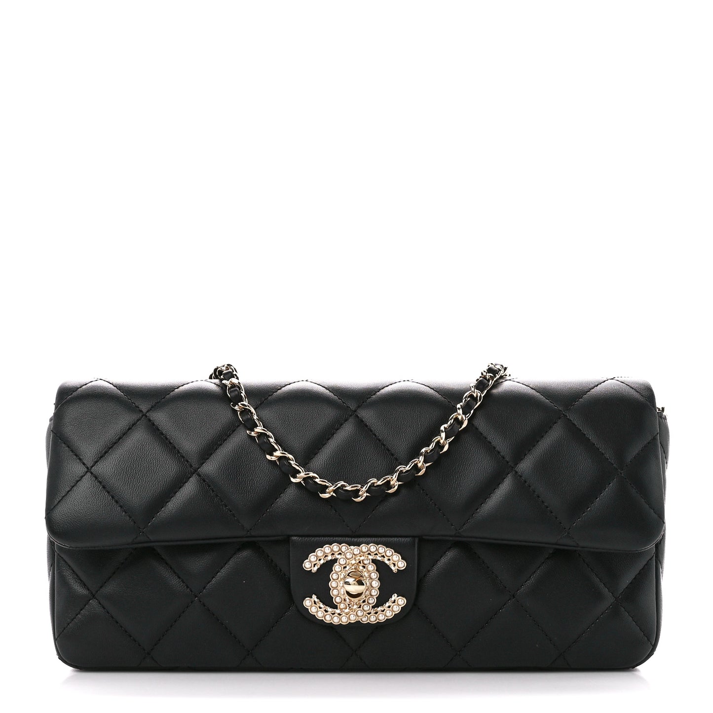 Lambskin Quilted Pearl CC Flap Clutch Black
