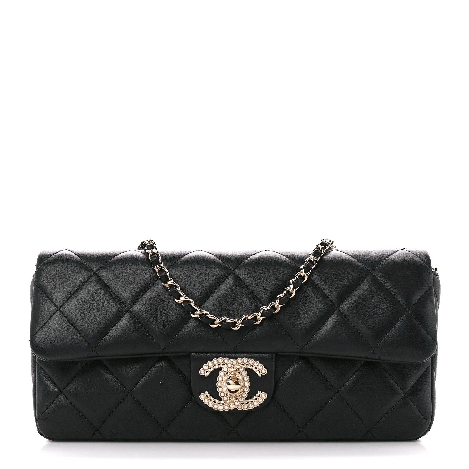 Chanel Lambskin Quilted Pearl CC Flap Clutch Black 1 of 12