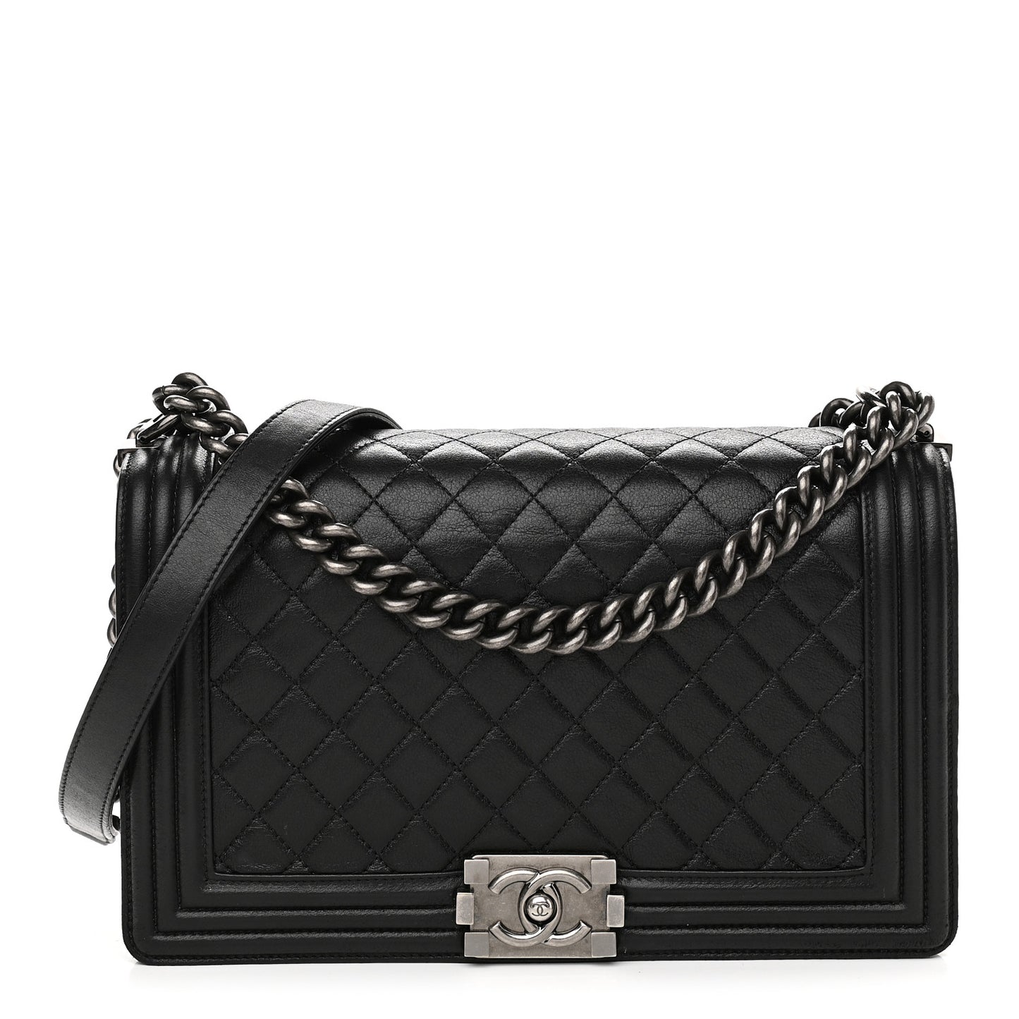 Metallic Calfskin Quilted New Medium Boy Flap Black
