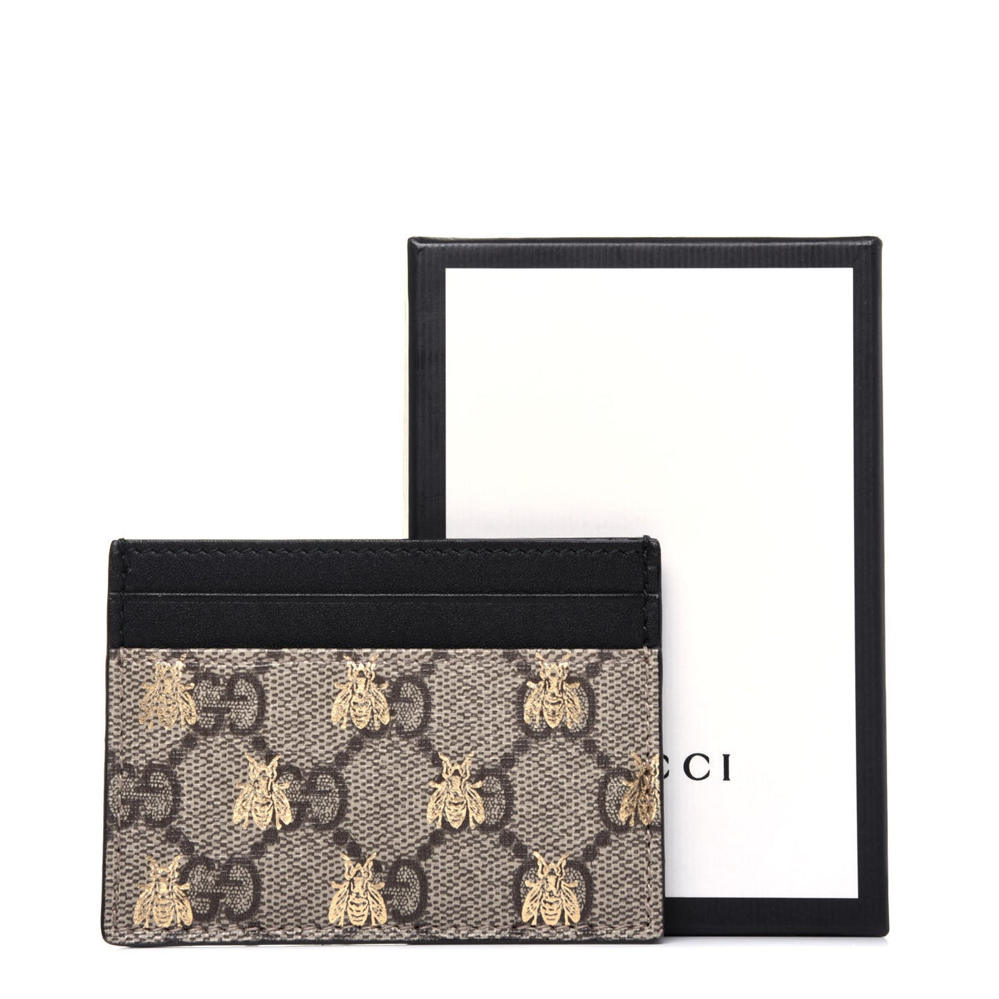 GG Supreme Monogram Bees Card Holder Black