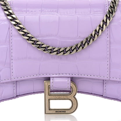 Balenciaga Shiny Calfskin Crocodile Embossed Hourglass Chain Bag Lilac 9 of 13