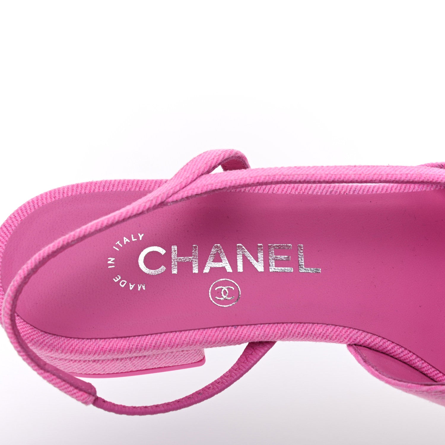 Chanel Denim Cap Toe CC Slingback Flat 38 Neon Pink 761940