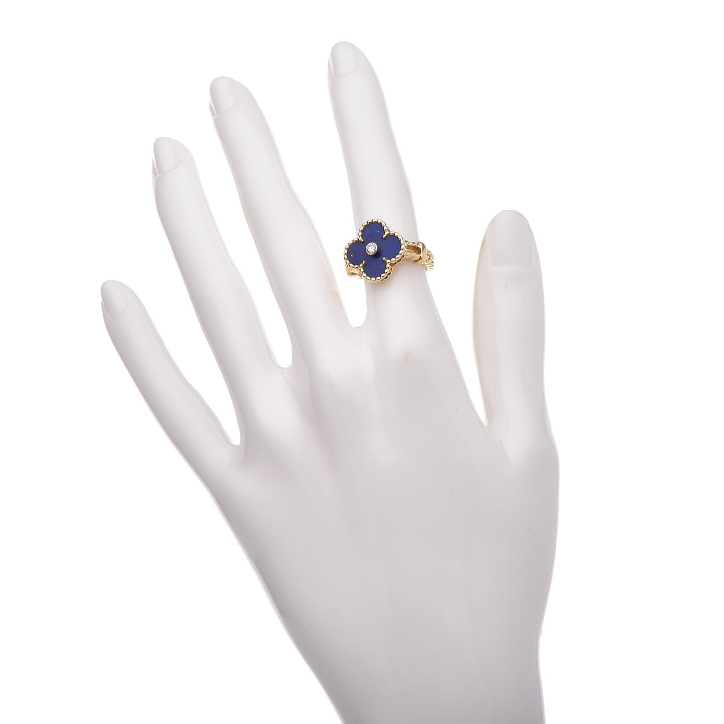 18K Yellow Gold Diamond Lapis Lazuli Vintage Alhambra Ring 48 4.5