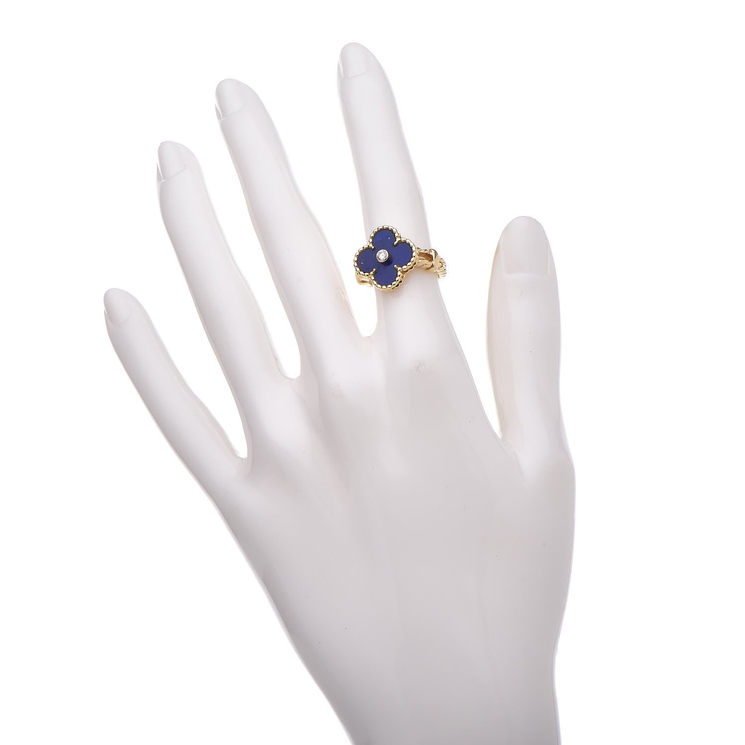 Van Cleef & Arpels 18K Yellow Gold Diamond Lapis Lazuli Vintage Alhambra Ring 48 4.5 2 of 6