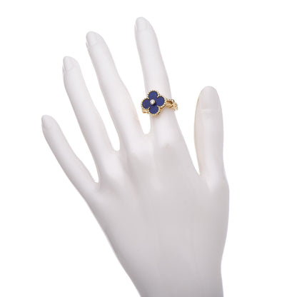Van Cleef & Arpels 18K Yellow Gold Diamond Lapis Lazuli Vintage Alhambra Ring 48 4.5 2 of 6