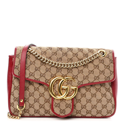 Gucci Monogram Azalea Calfskin Matelasse Diagonal Medium GG Marmont Shoulder Bag Beige Ebony New Cherry Red 1 of 11