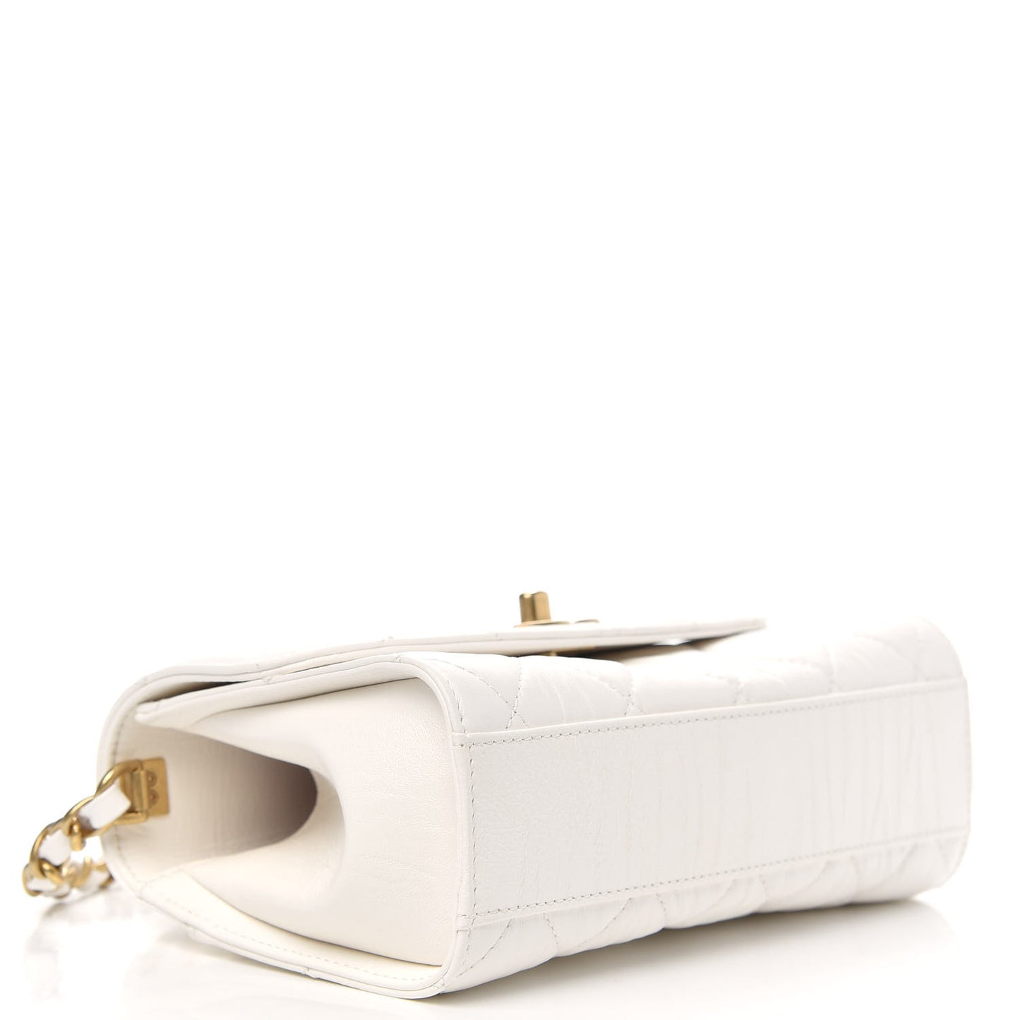 Crumpled Lambskin Quilted Mini CC Links Top Handle Flap White