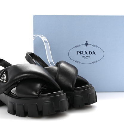 Prada Nappa Soft Metal Triangle Logo Padded Monolith 55mm Slingback Sandals 39 Black 9 of 9