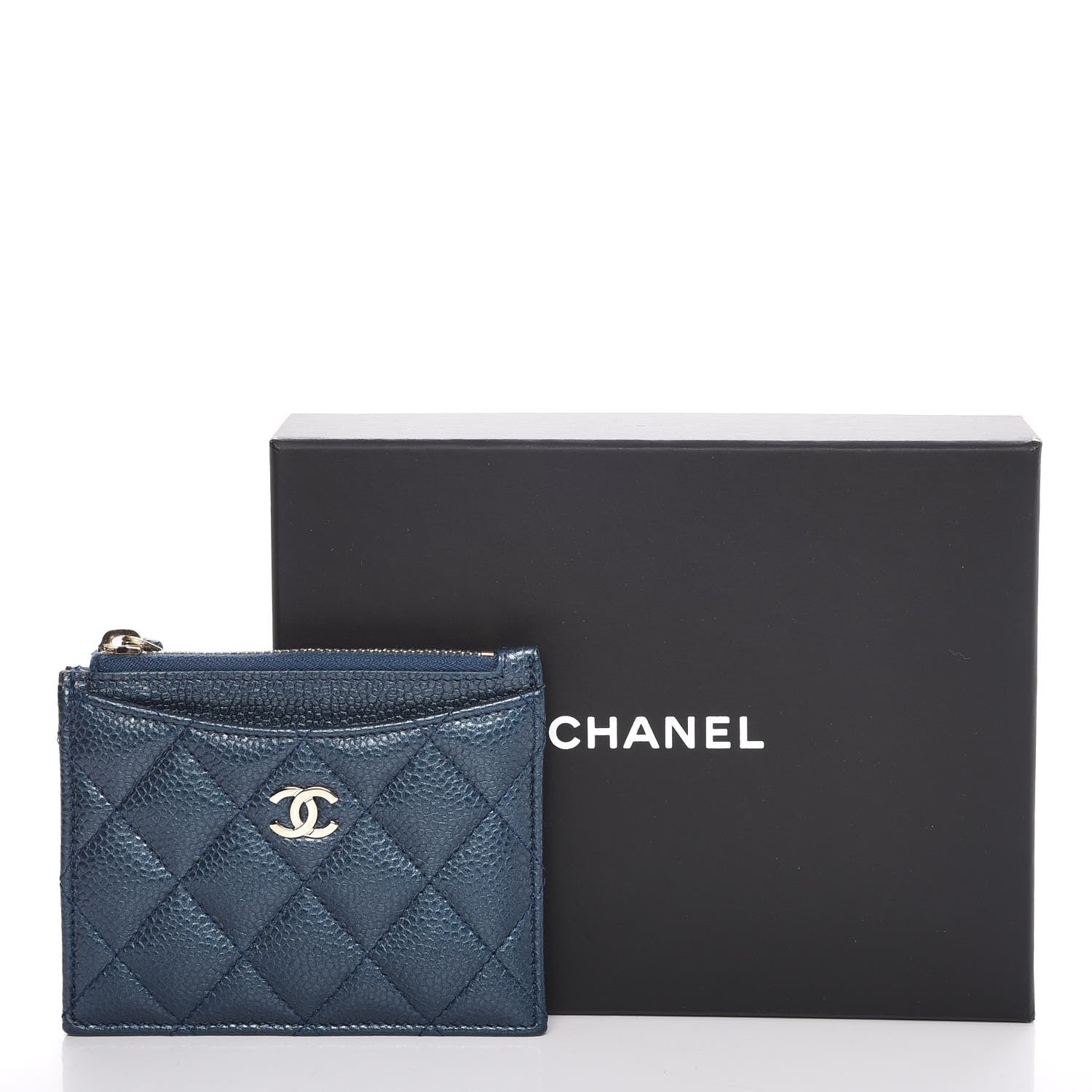 Chanel Metallic Caviar Quilted CC Zip Card Holder Dark Blue 8 of 8