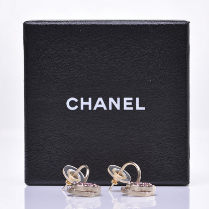 Chanel Metal Crystal Heart CC Drop Earrings Gold 11 of 11