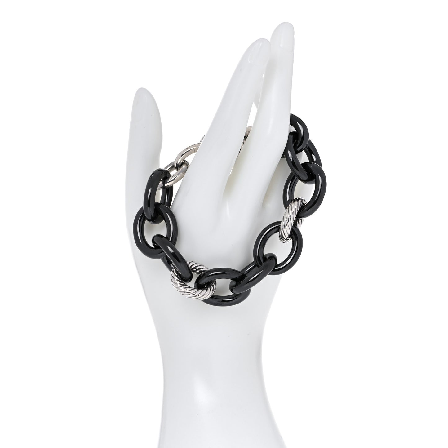 Sterling Silver Black Ceramic 17mm Extra Large Oval Link Bracelet