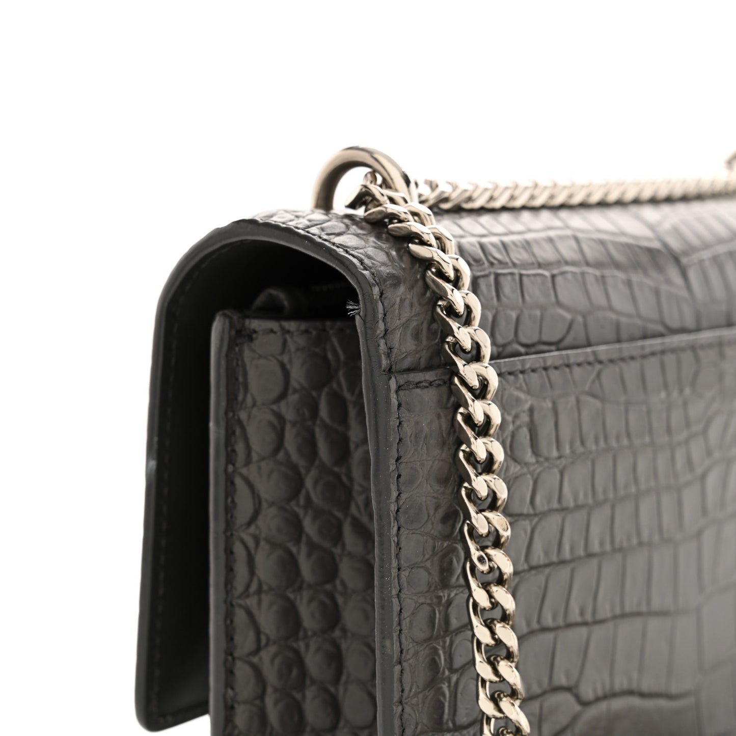 Calfskin Crocodile Embossed Monogram Sunset Chain Wallet Graphite