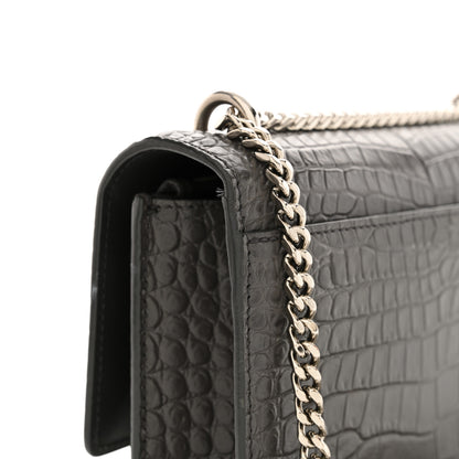 Saint Laurent Calfskin Crocodile Embossed Monogram Sunset Chain Wallet Graphite 12 of 12