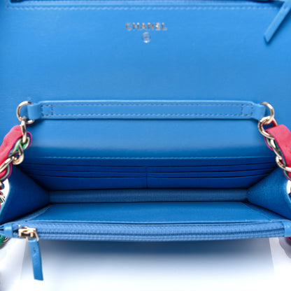 Chanel Shiny Lambskin Quilted Ribbon Wallet On Chain WOC Blue 5 of 9