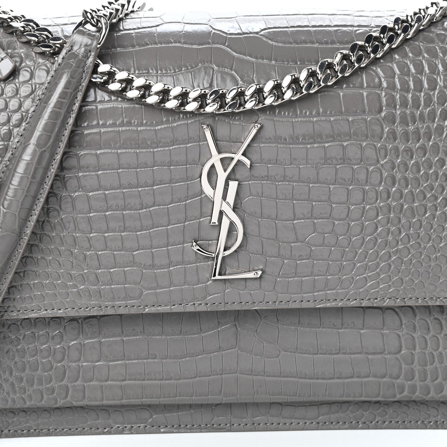 Calfskin Crocodile Embossed Large Monogram Sunset Fog