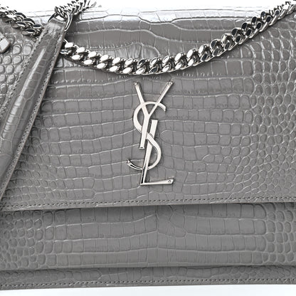 Saint Laurent Calfskin Crocodile Embossed Large Monogram Sunset Fog 7 of 9