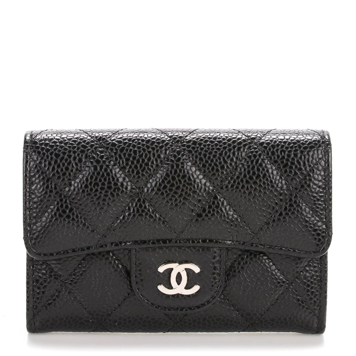 Caviar Quilted Flap Card Holder Black