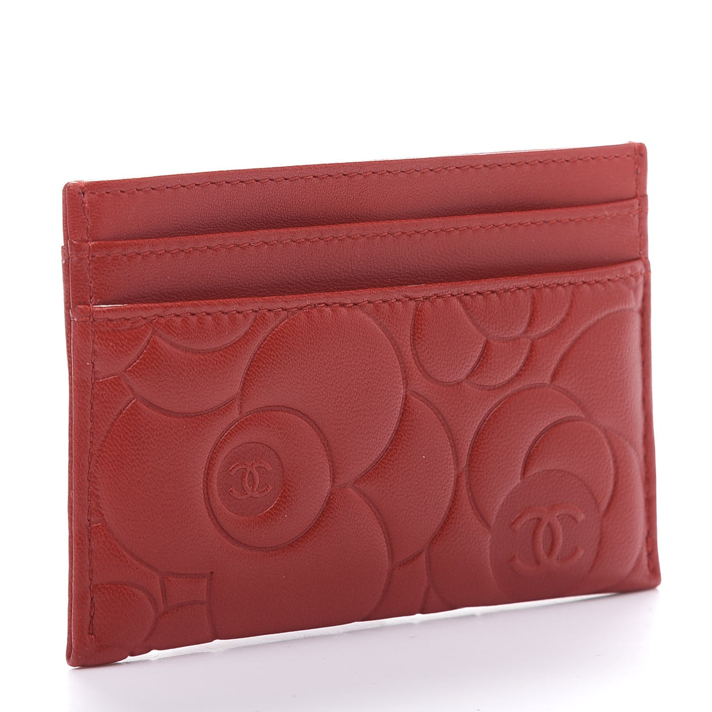 Lambskin Camellia Embossed Card Holder Red