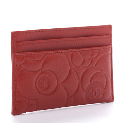 Chanel Lambskin Camellia Embossed Card Holder Red 3 of 11