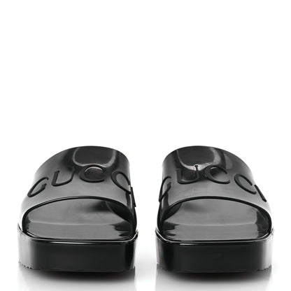 Gucci Rubber Gucci Logo Womens Platform 20/60mm Slide Sandals 41 Black 3 of 10