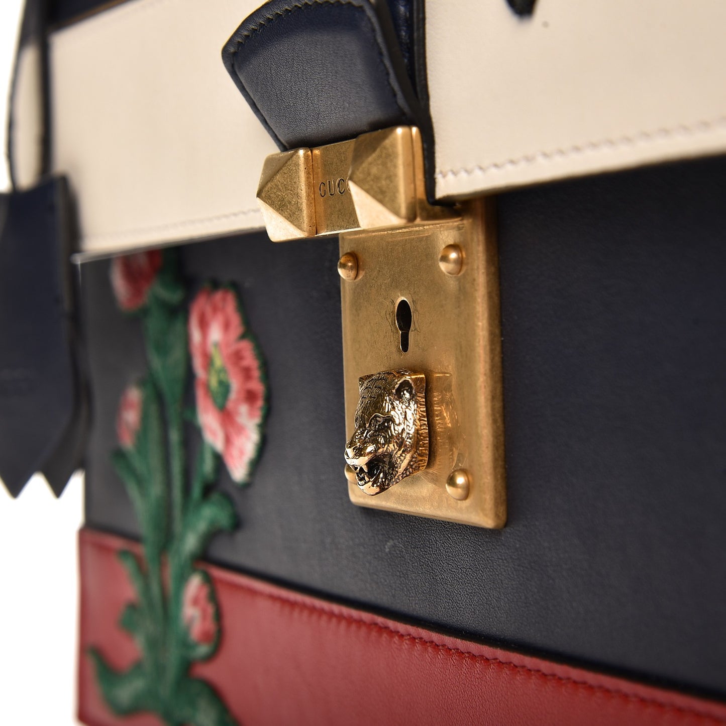 Calfskin Embroidered Riche Stripe Shoulder Bag Blue Red