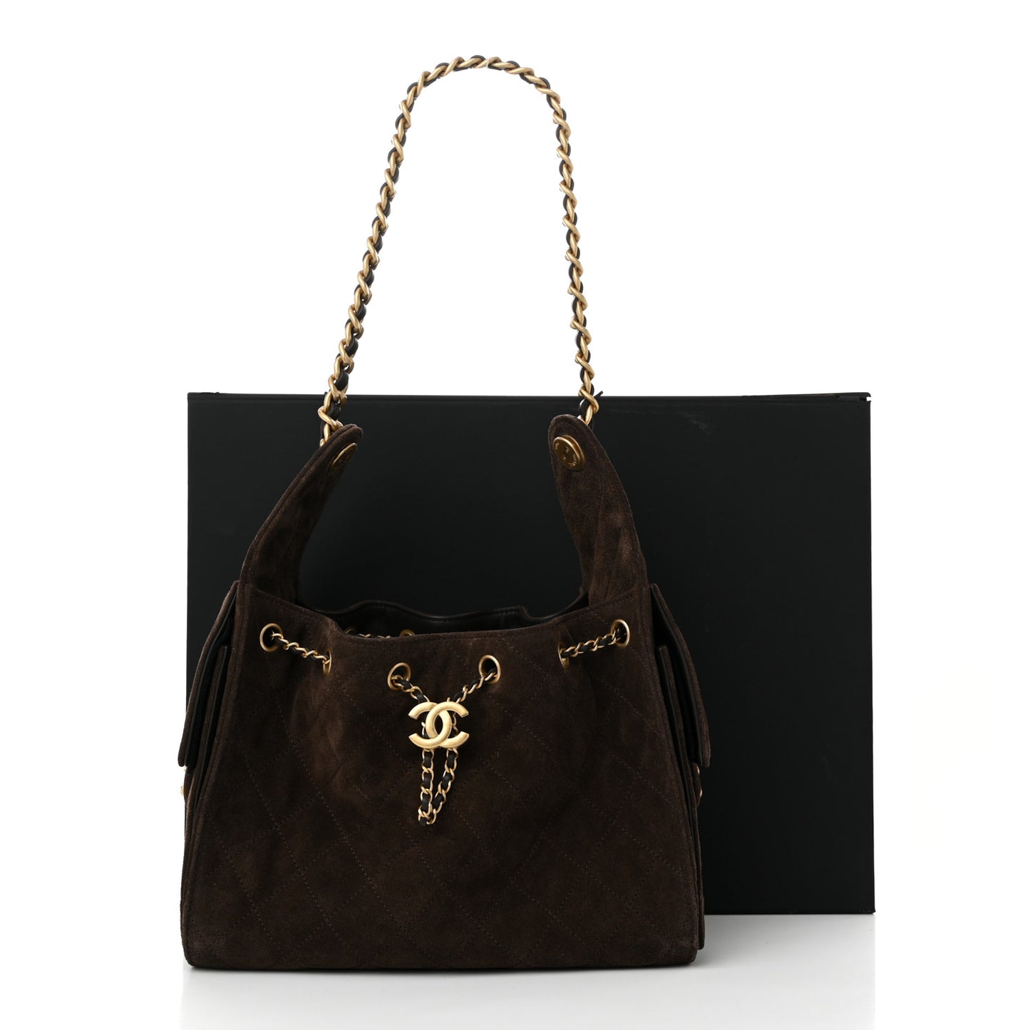 Suede Quilted Small Chanel 25 Handbag Dark Brown