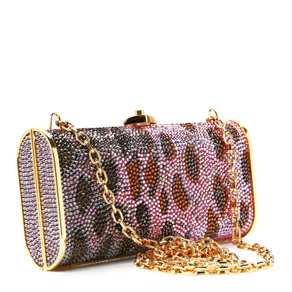 Judith Leiber Crystal Leopard Minaudiere Clutch Pink Gold 3 of 10