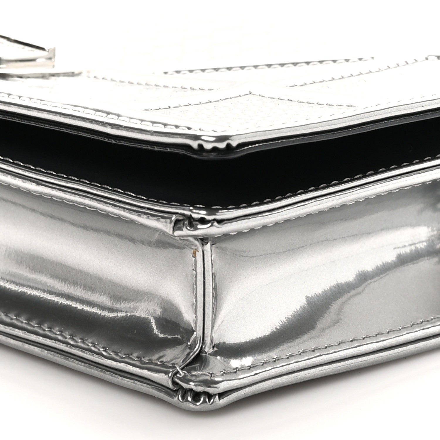 Christian Dior Metallic Patent Micro-Cannage Diorama Wallet on Chain Pouch Silver 9 of 9