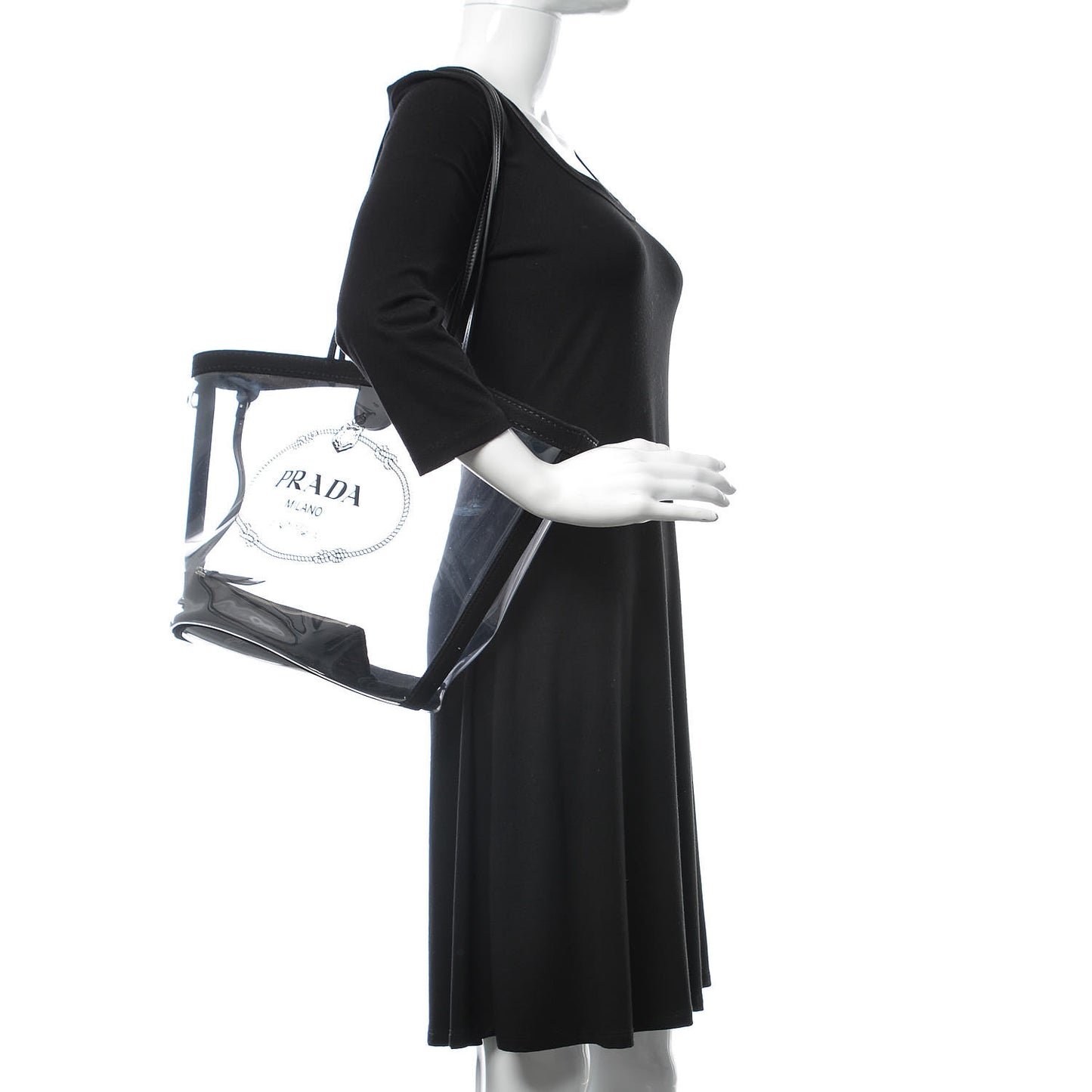 Plexiglass Calfskin Small Shopper Tote Black