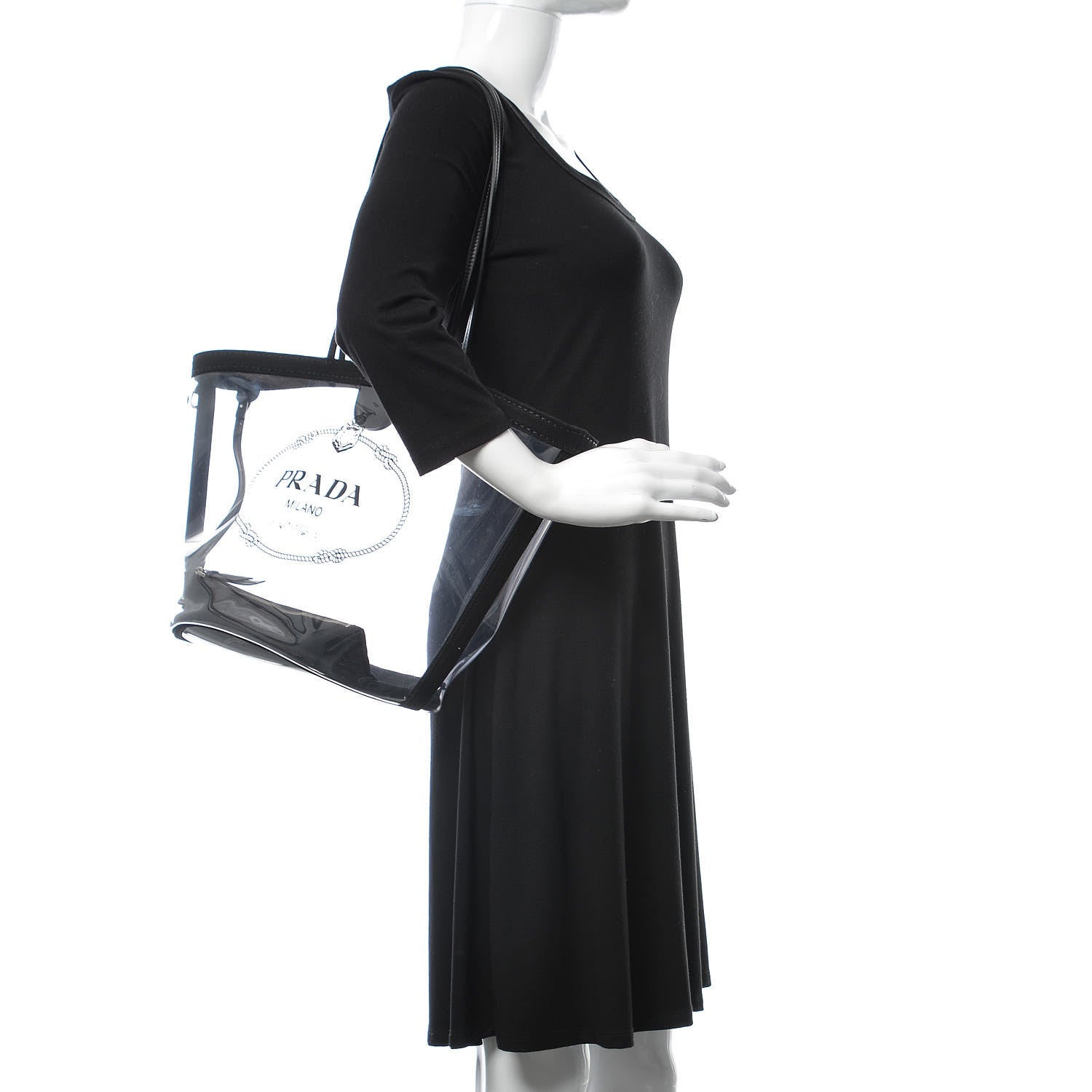 Prada Plexiglass Calfskin Small Shopper Tote Black 2 of 8