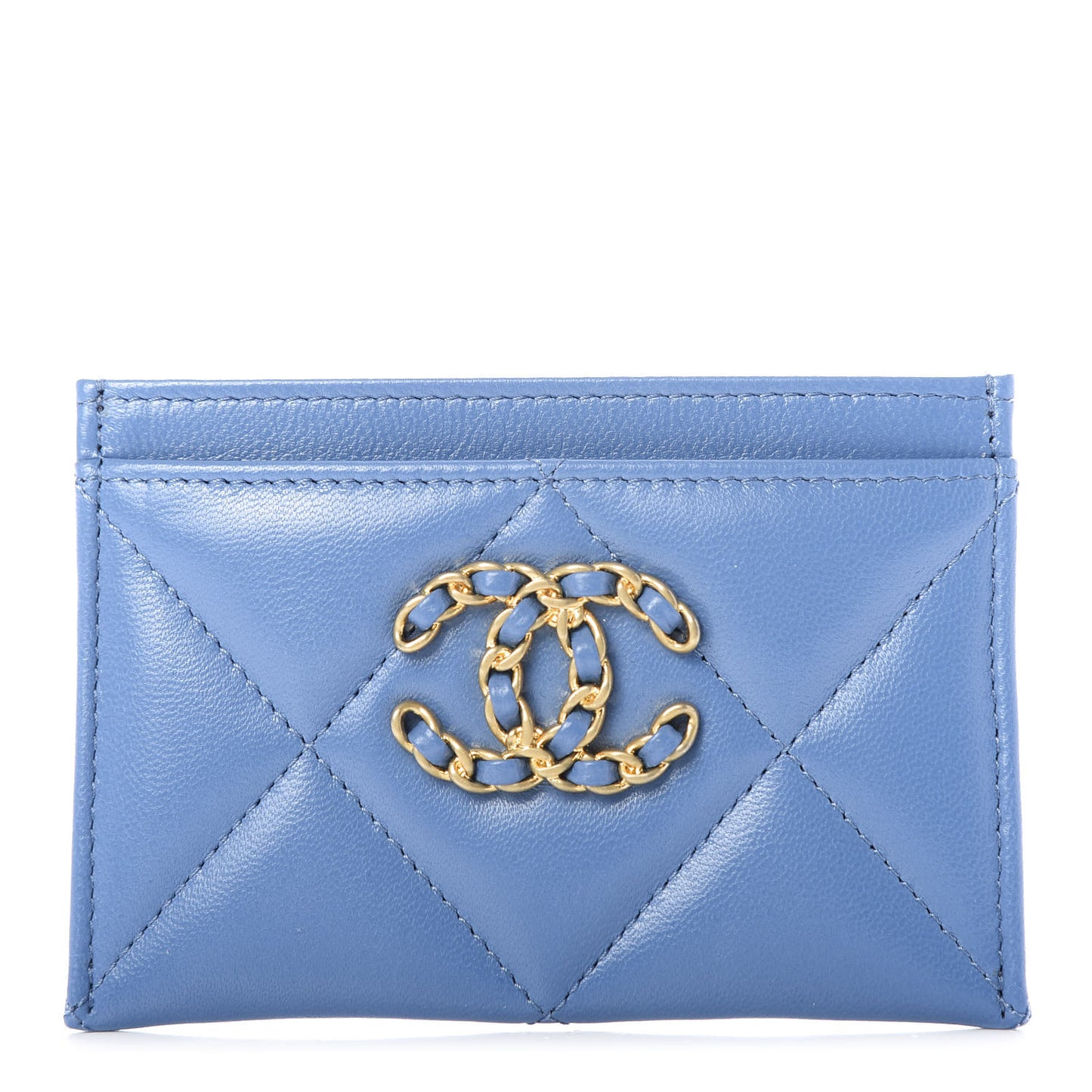 Lambskin Quilted 19 Card Holder Blue