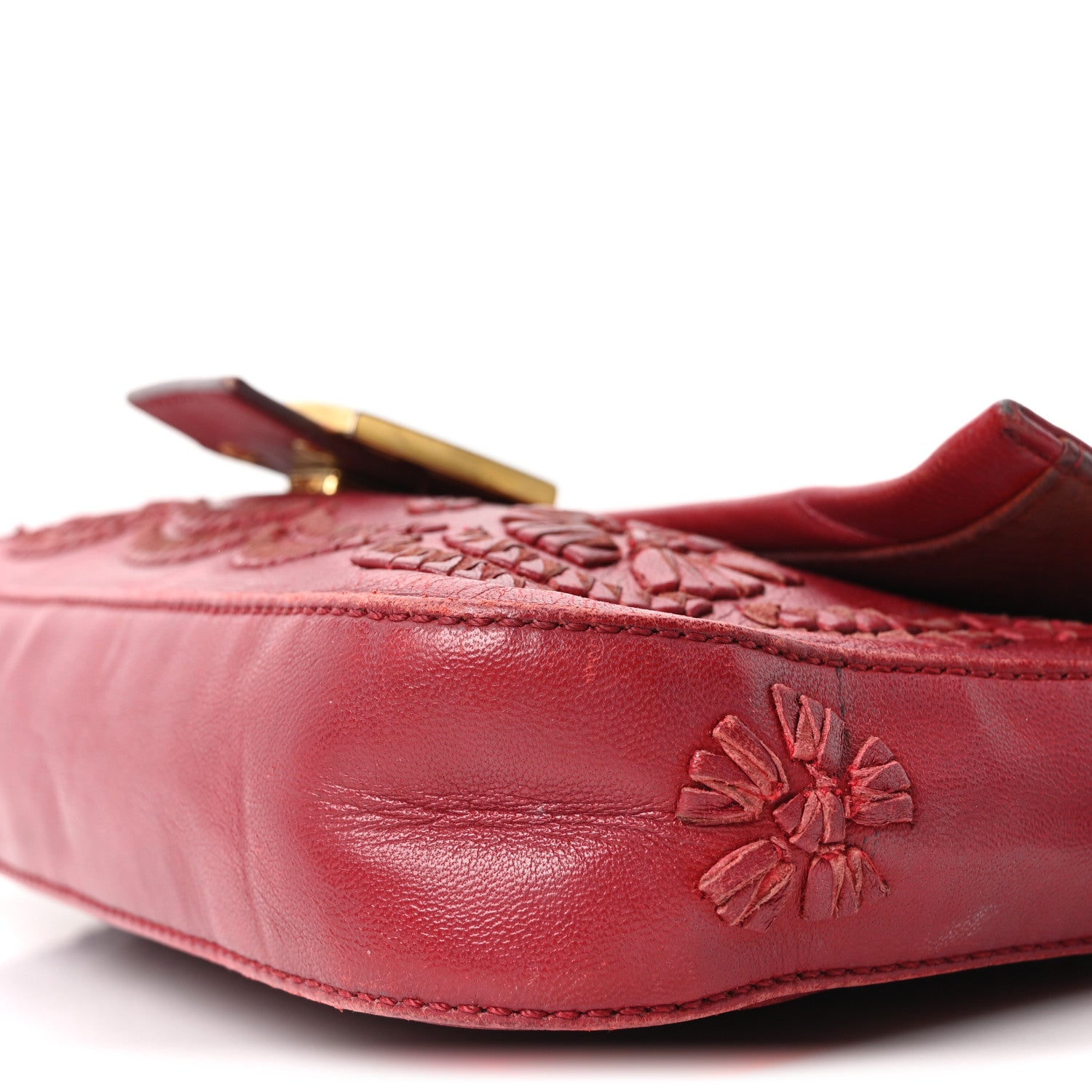 Fendi Calfskin Floral Stitched Baguette Red 9 of 9