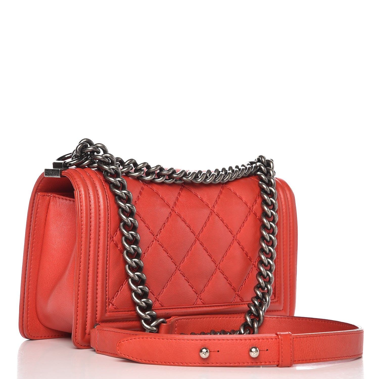 Chanel Calfskin Quilted Double Stitch Medium Boy Flap Red 3 of 12