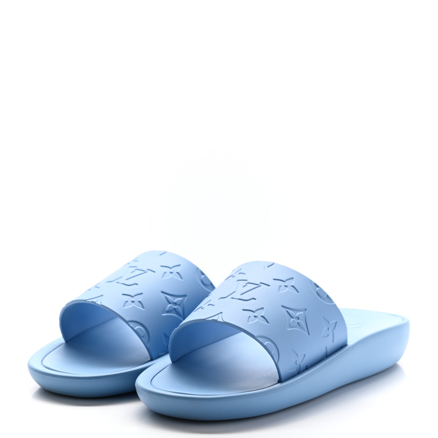 Rubber Monogram Embossed Sunbath Flat Mule 38 Blue