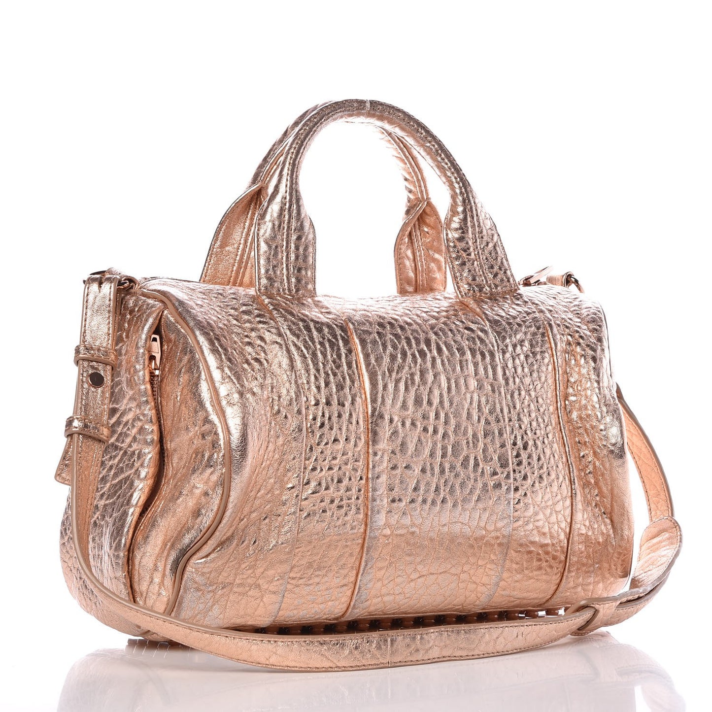 Metallic Pebbled Lambskin Rocco Rose Gold Hardware