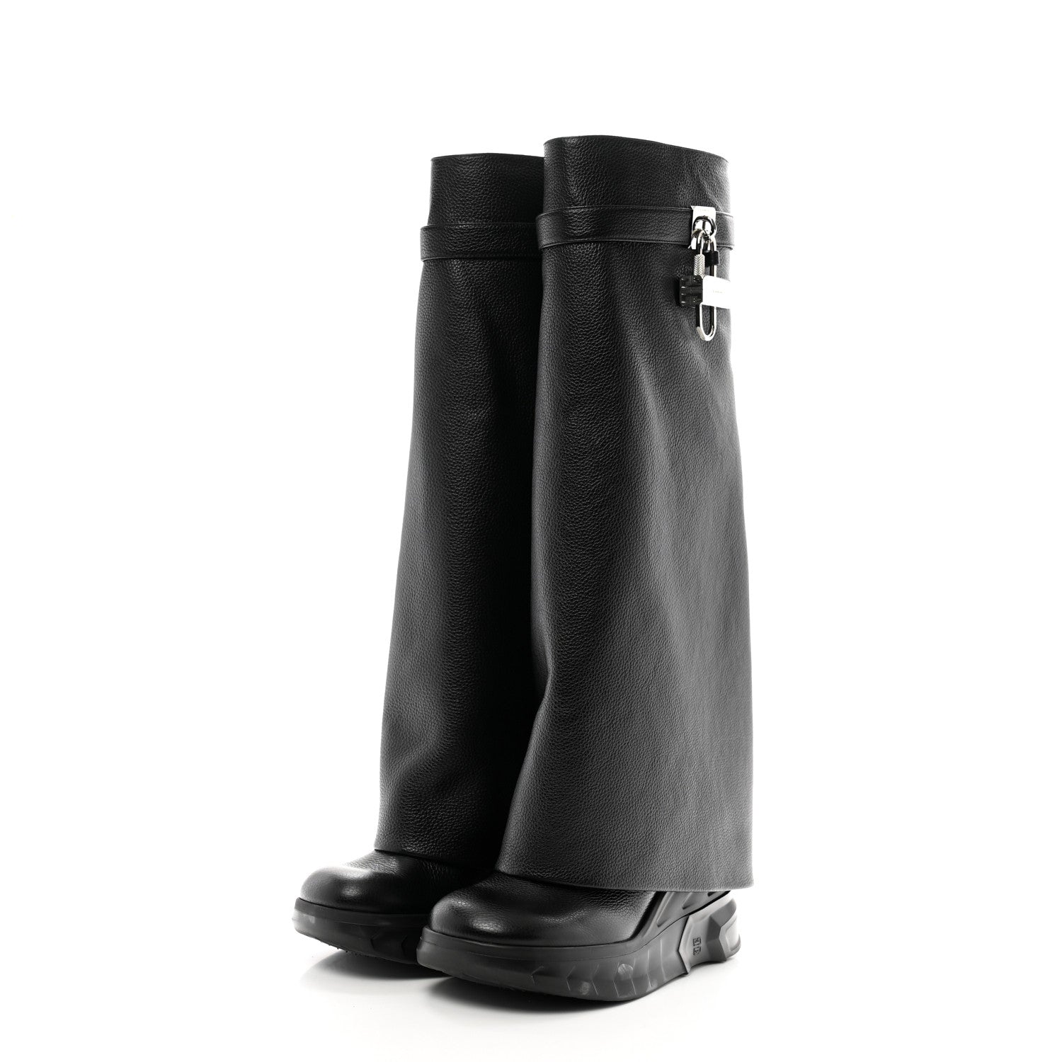 Givenchy Grained Calfskin Shark Lock Biker Knee Boots 38 Black 3 of 8
