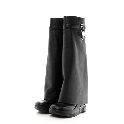 Givenchy Grained Calfskin Shark Lock Biker Knee Boots 38 Black 3 of 8