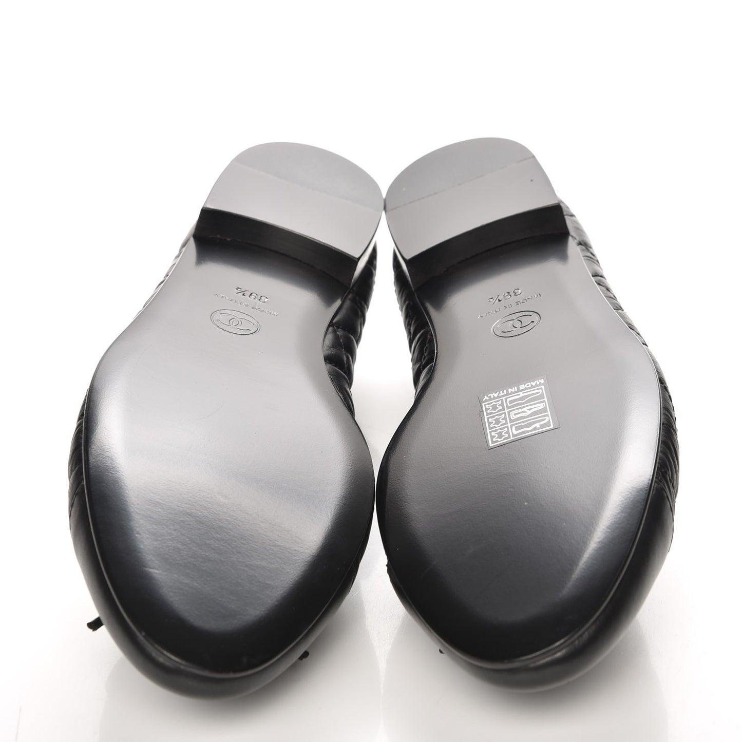 Aged Calfskin Quilted Cap Toe Ballerina Flats 39.5 Black