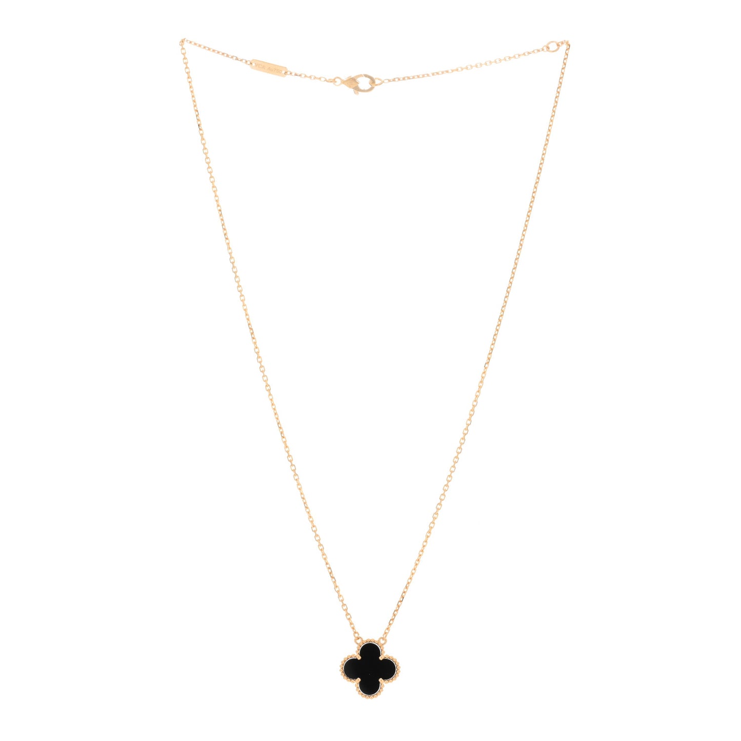 18K Yellow Gold Black Onyx Vintage Alhambra Pendant Necklace