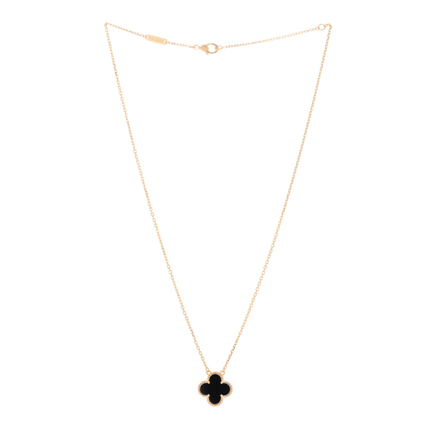 Van Cleef & Arpels 18K Yellow Gold Black Onyx Vintage Alhambra Pendant Necklace 2 of 4