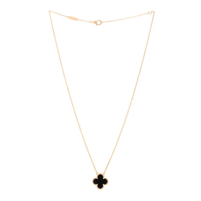 Van Cleef & Arpels 18K Yellow Gold Black Onyx Vintage Alhambra Pendant Necklace 2 of 4